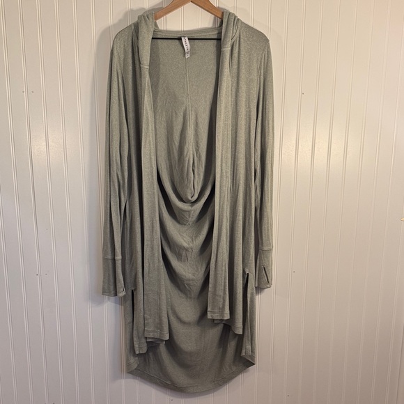 Athleta Sweaters - Athleta Light Green Hooded Long Sleeve Midi Cardigan Side Slit Thumb Hole Large